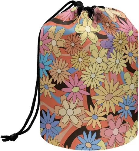 Miniatura 15 de Poceacles Bolsa de maquillaje con cordón, estuche portátil para cosméticos, bolsa de aseo de viaje, organizador de barril, bolsa de almacenamiento