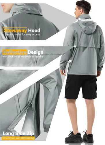Miniatura 20 de Outdoor Ventures Chaqueta de lluvia para hombre, impermeable, ligera, plegable, para senderismo, golf, correr