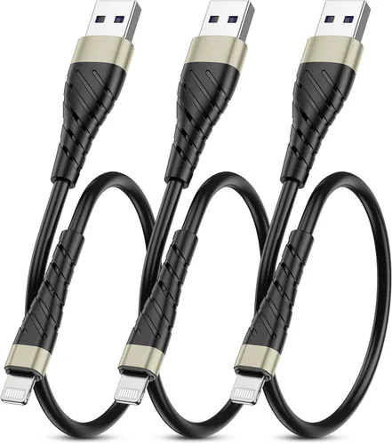 Miniatura 24 de Cable de carga corto con certificación MFi para iPhone, paquete de 3 unidades de 1 pie, 12 pulgadas para cable de carga Lightning, cable de datos
