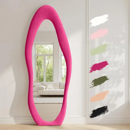 Miniatura 16 de Anpark Espejo de Cuerpo Completo 63"x24" Espejo de Piso de Cuerpo Completo Irregular Montado en Pared con Soporte Marco Envuelto en Franela Negra