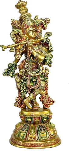 Miniatura 4 de eSplanade Escultura de estatua de ídolo de Murti de Krishna Kishan de latón, ídolos Pooja, decoración del hogar (15 pulgadas)