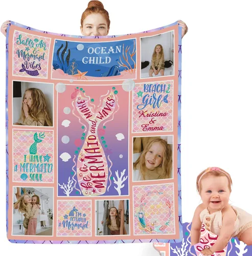 Miniatura 16 de Regalos de sirena para niñas africanas, manta de bebé personalizada con nombre para bebés recién nacidos, manta personalizada para niñas negras