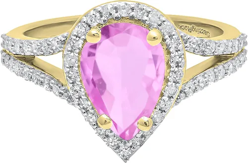 Miniatura 60 de Dazzlingrock Collection Anillo de compromiso con forma de lágrima y diamante blanco natural redondo de 0.45 quilates con halo de diamantes blancos