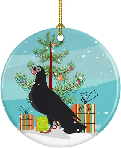 Miniatura 58 de Caroline's Treasures Adorno de cerámica de Navidad pintado o de codorniz chino, decoración colgante de árbol de Navidad verde azulado para el hogar