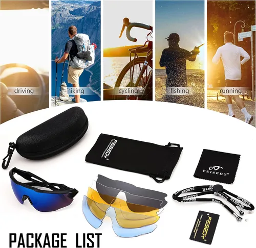 Miniatura 6 de FEISEDY Gafas de sol deportivas, con 5 lentes para hombres y mujeres, TR90 ligeras, béisbol, ciclismo, motocicleta, correr, golf, B2940