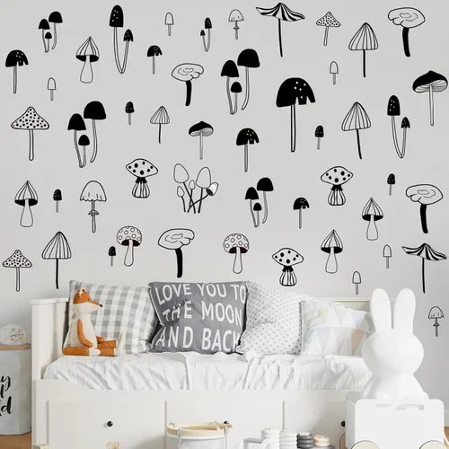 Miniatura 6 de Glenmal 72 calcomanías de pared de hongos de acuarela gigantes, calcomanías de hongos del bosque, despegar y pegar, calcomanías de vinilo extraíbles