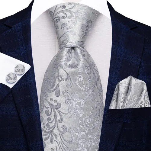 Miniatura 16 de Hi-Tie Corbatas de seda para hombre, diseño de cachemira a rayas, con bolsillo, gemelos cuadrados, conjunto formal de negocios