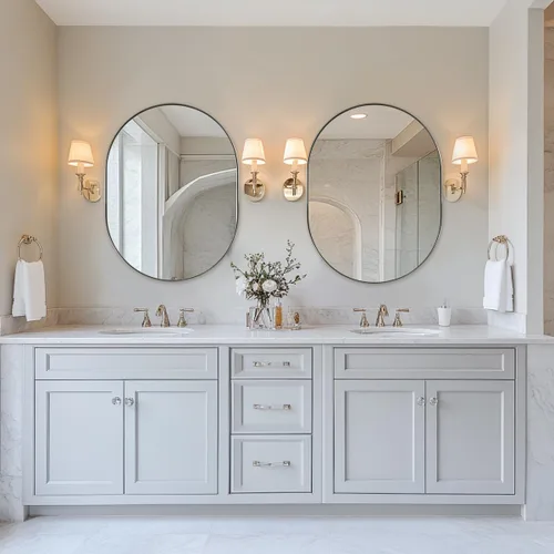 Miniatura 3 de ANDY STAR Espejo de baño ovalado de 24 x 32 pulgadas, diseño ovalado de níquel en forma de píldora en marco de metal de acero inoxidable para baño