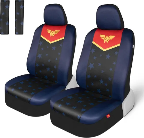 BDK Warner Bros DC Comics Wonder Woman Accesorios para Automóvil Fundas de Asiento - Par Delantero Incluye Funda Removible para la Cabeza,