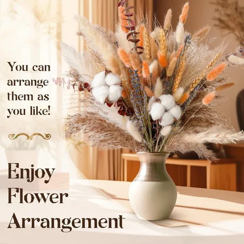 Miniatura 5 de Ramo de flores secas de otoño, decoración de otoño bohemia con hierba de pampas, algodón y colas de conejo naranja, arreglo floral de otoño