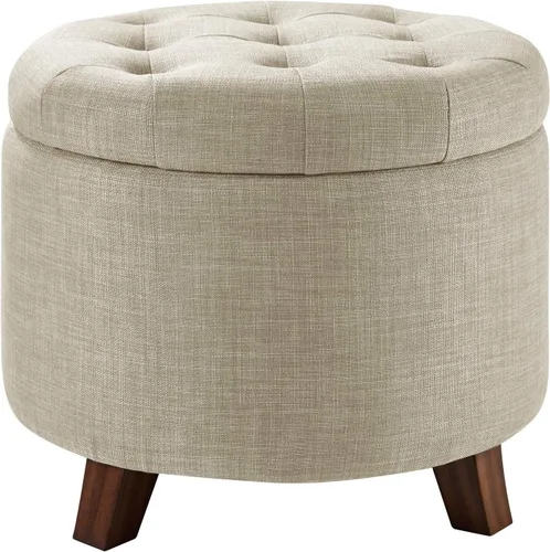 Amazon Basics Reposapiés otomano redondo tapizado copetudo, arpillera beige, ‎20 pulgadas de ancho x 20 pulgadas de profundidad x 17 pulgadas de alto