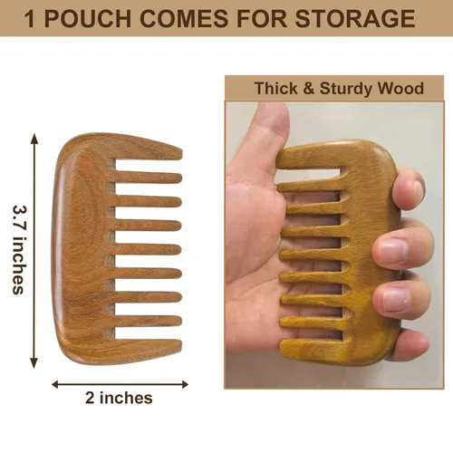 Miniatura 2 de Peine de madera, peine de madera de dientes anchos para mujeres, masaje y distribución de aceites para el cuero cabelludo, sándalo verde No