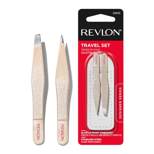 Juego de mini pinzas Revlon Designer Series, kit de herramientas para depilación con puntas oblicuas y en punta, fabricadas en acero inoxidable,