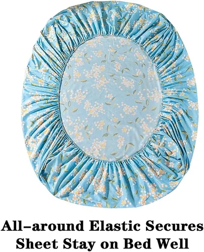 Miniatura 4 de JSD Juego de sábanas con estampado floral azul, tamaño Queen, 4 piezas, sábanas de microfibra con patrón suave, bolsillo extra profundo Sakura