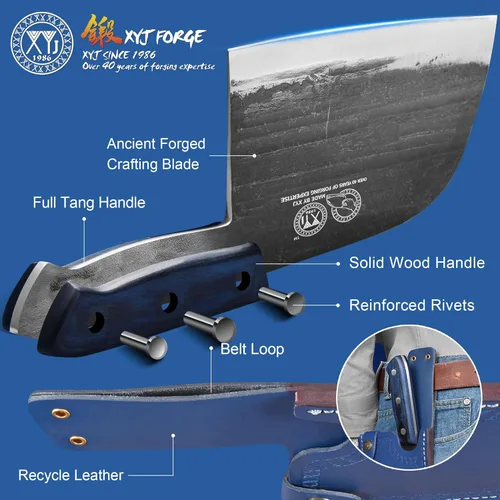 Miniatura 5 de XYJ Auténtico desde 1986, Cuchillos de Carnicero Forjados Antiguos, Cuchillo de Chef Serbio con Funda, Cuchillo Pequeño, Cuchilla China para Azul