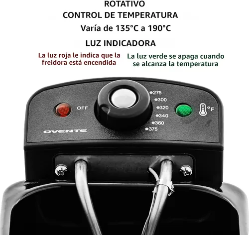 Miniatura 3 de Freidora eléctrica OVENTE de 2 litros de capacidad, 1500 vatios, tapa con ventana de visualización y filtro de olores, temperatura ajustable