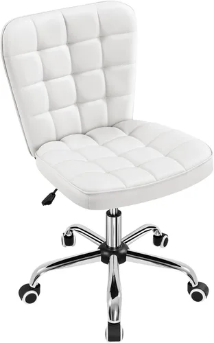 Yaheetech Silla de Escritorio sin Brazos Moderna Acolchada Silla de Oficina Silla de Computadora de Cuero Sintético Tapizada con Altura de Asiento