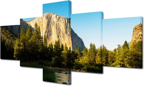 Miniatura 54 de TUMOVO Lienzo decorativo para pared de sala de estar, 5 paneles de naturaleza, Alaska, Estados Unidos, autopista alrededor de montañas, paisaje