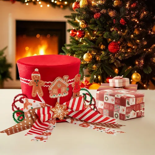 Miniatura 5 de CiyvoLyeen Adorno de Árbol de Navidad de Pan de Jengibre, Sombrero Rojo Superior con Galletas de Casa de Pan de Jengibre de Bastón de Caramelo, Pan