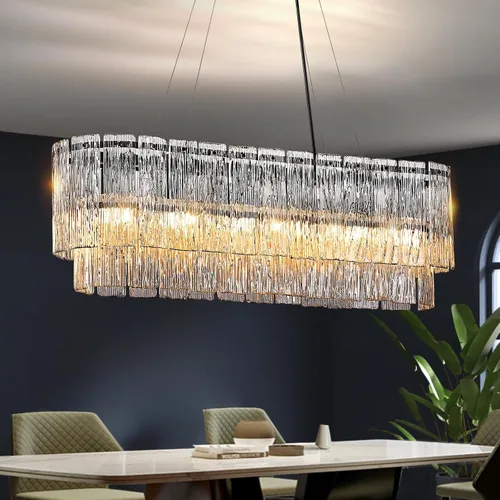 Miniatura 14 de CATINER Candelabro de cristal de 20 pulgadas, moderno, 6 luces, lámparas de tambor dorado, iluminación colgante de techo de lujo para entrada