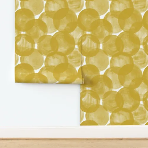 Miniatura 4 de Papel tapiz para despegar y pegar, acuarela mostaza, amarillo, dorado, lunares, geométricos, círculos audaces, redondo, papel tapiz extraíble