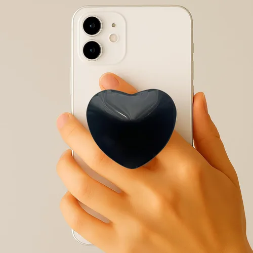 Miniatura 4 de Accesorio transparente para teléfono móvil en forma de corazón, soporte plegable de resina negra, base elástica transparente, adecuado