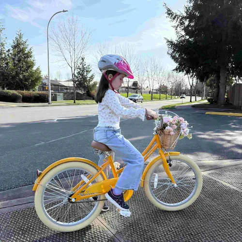 Miniatura 5 de Glerc Little Molly - Bicicleta de crucero retro para niños de 2 a 13 años de edad con cesta de mimbre y ruedas de entrenamiento/soporte, varios