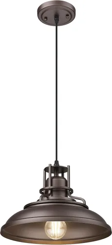 FEMILA Lámpara Colgante de Granja, Lámpara Colgante Vintage de Granero de 12" para Isla de Cocina, Altura Ajustable, Acabado en Bronce Frotado con