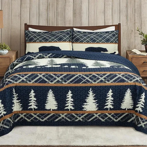 Miniatura 11 de MarCielo Juego de ropa de cama bohemia, colcha acolchada de 3 piezas, azul, King, poliéster