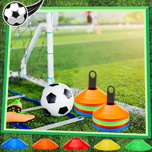 Miniatura 4 de Lewtemi - Juego de 100 conos de disco de fútbol, conos de entrenamiento deportivo, marcador de campo multicolor de plástico con 2 soportes