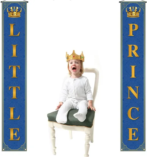 Miniatura 4 de Decoración de baby shower de príncipe real para niño, principito, pancarta de porche azul y dorado, corona de príncipe pequeño, decoración