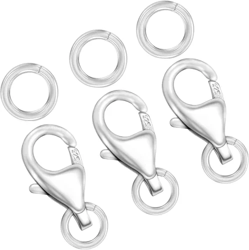 Miniatura 14 de Cierres de langosta de oro de 18 quilates para hacer joyas, cierre de pinza de langosta de plata de ley 925 con anillos de salto para collares