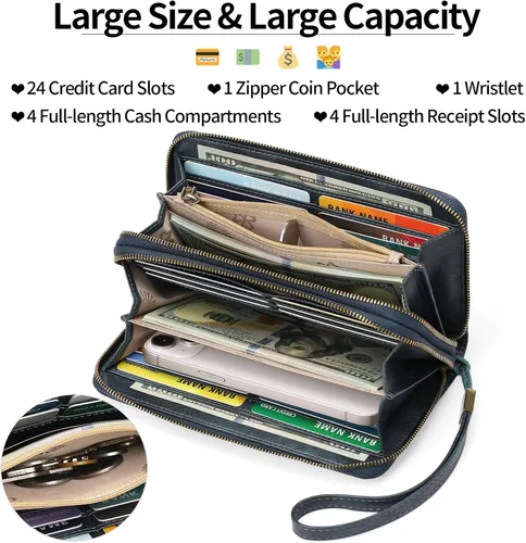 Miniatura 2 de GAEKEAO Cartera de mano para mujer, con bloqueo RFID, de piel, de gran capacidad, con correa de mano