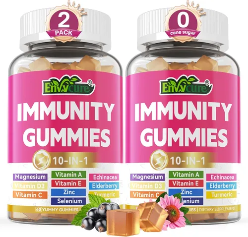 Gomitas de suplemento de apoyo inmunológico 10 en 1, con equinácea, saúco, vitamina C y zinc, selenio, vitamina D3 5000IU, magnesio, multivitamínico