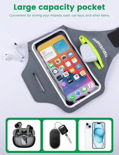 Miniatura 5 de Brazalete para correr con brazalete de teléfono celular para iPhone 17 16 Pro 15 14 13 Plus XR XS, Galaxy S24/S10 resistente al agua Funda