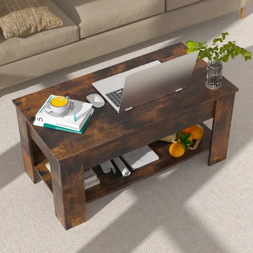 Mesa auxiliar de madera rústica con almacenamiento, mesa consola con escritorio oculto para sala de estar Marrón