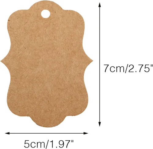 Miniatura 2 de joycraft 100 etiquetas de papel marrones, etiquetas de papel en blanco de 2.7 x 2 pulgadas con cuerda, etiquetas colgantes de precio festoneadas