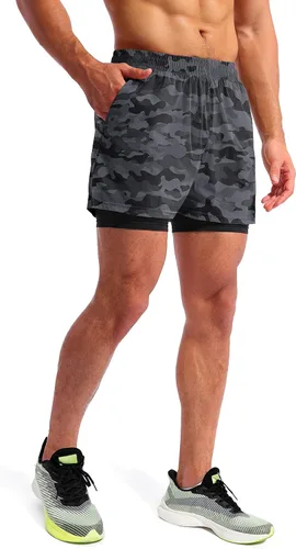 Miniatura 3 de Pudolla Mens 2 in 1 Running Shorts 5" Quick Dry Gym Athletic Workout Shorts for Men with Phone Pockets