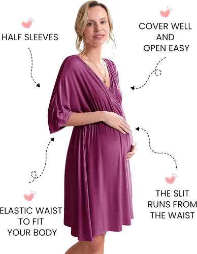 Miniatura 2 de Ekouaer Vestido de maternidad 3 en 1 para maternidad, trabajo de parto y lactancia, camisón de enfermería, ropa de dormir para lactancia, tallas S a