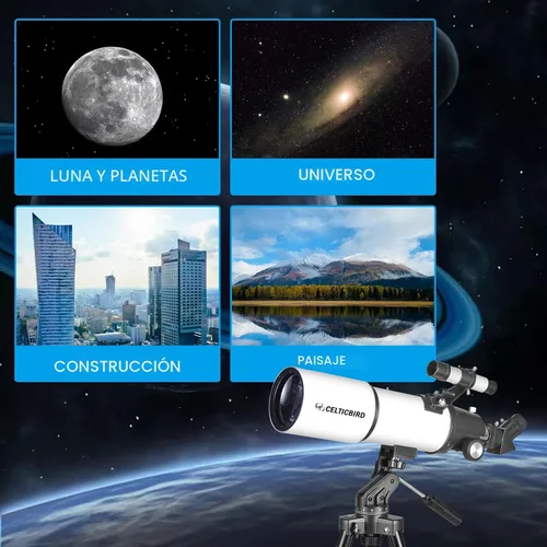 Miniatura 5 de Telescopio Celticbird para adultos de alta potencia, apertura de 80 mm, montura AZ de 600 mm, telescopio refractor para niños principiantes