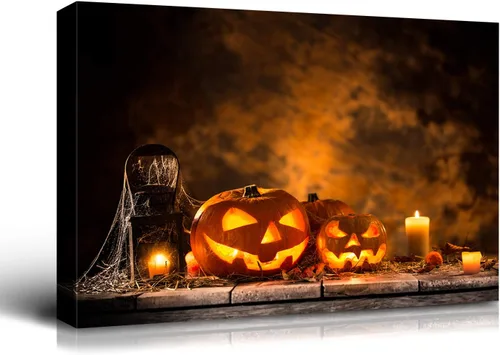 Miniatura 35 de Denozer - Pintura artística de pared de Halloween, impresión artística sobre lienzo para dormitorio, sala de estar, decoración de pared del hogar