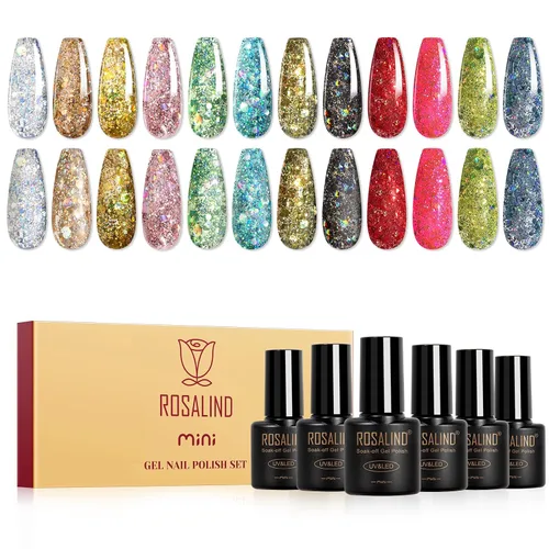 Miniatura 15 de ROSALIND - Juego de esmaltes de uñas en gel, 12 colores, blanco, nude, marrón, esmalte de uñas semipermanente, juego de esmaltes de uñas en gel