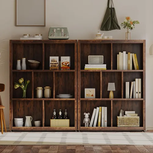 Miniatura 4 de FUSUNBAO Estantería estilo 7 cubos con marco de ruedas, organizador de almacenamiento de libros de estilo industrial, estantes fijos de pie