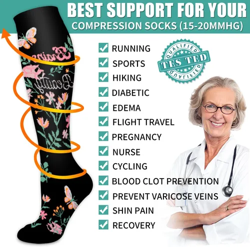 Miniatura 105 de Paquete de 3 pares de calcetines de compresión médica para mejorar la circulación de mujeres y hombres, para correr, hacer deporte y amamantar