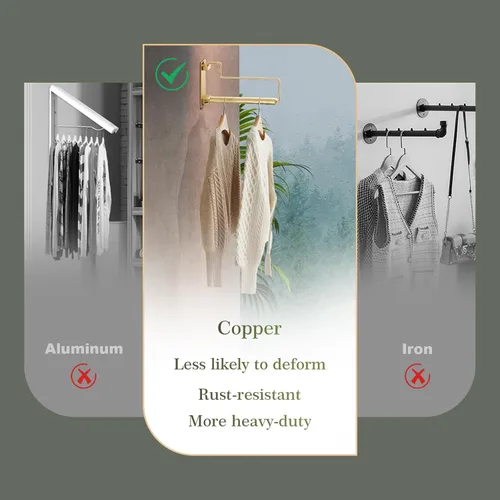 Miniatura 5 de NEWRAIN Estante de secado de ropa, estantes para secar ropa, colgador de ropa con brazo oscilante montado en la pared para lavandería, garaje, uso
