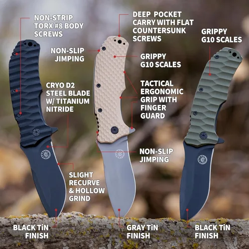 Miniatura 6 de Off-Grid Knives - Apagón de fuego rápido - Cuchillo plegable grande para acampar y EDC, acero de hoja criogénico D2, revestimiento de nitruro