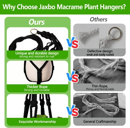 Miniatura 5 de Paquete de 2 colgadores de macramé para plantas colgantes para interiores y exteriores, cesta colgante de cuerda hecha a mano, soporte para plantas