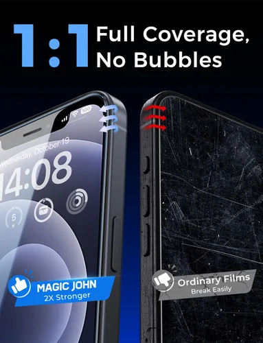 Miniatura 7 de MAGIC JOHN Paquete de 2 protectores de pantalla de vidrio templado para iPhone 12/iPhone 12 Pro de 6.1 pulgadas, instalación automática
