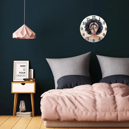 Miniatura 4 de African Black Woman Wall Clock Battery Operated Silent Round Clock Afro Girl Wall Decor for Home Office School, 9.8 Inch