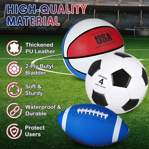 Miniatura 3 de Libima Juego de 3 pelotas deportivas para niños y adolescentes, incluye tamaño oficial, baloncesto, fútbol, fútbol con bomba y bolsa de transporte